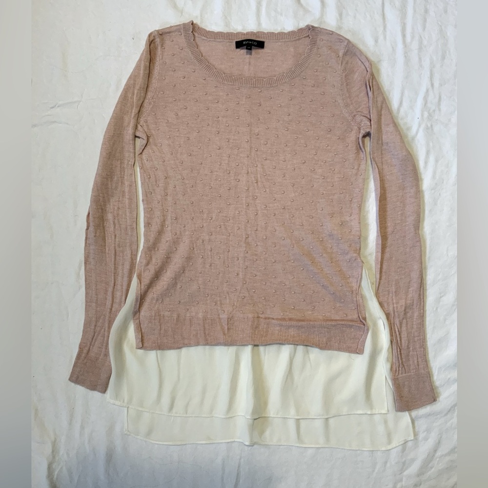 RW&CO. Swiss Dot Crew Knit Sweater with Attached Blouse